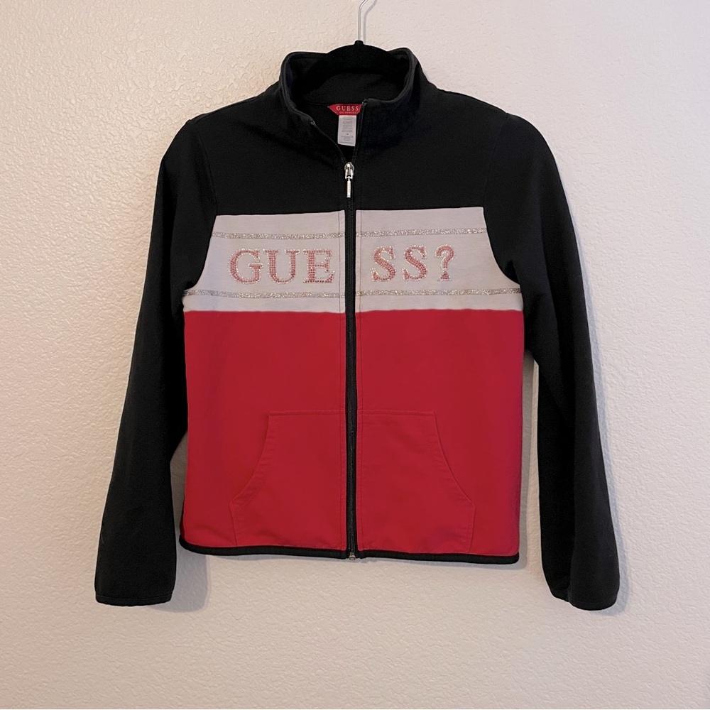 GUESS Big Kids Black and Red Zipper Jacket Size 14
